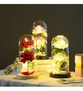 Wholesale Artificial Eternal Rose Preserved Flower In Glass Dome Mother'S Day Valentine'S Day Gift Ideas Led Lamp Decoration